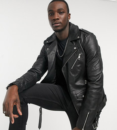 Кожаная байкерская куртка черного цвета с молниями ASOS DESIGN Tall-Черный цвет
