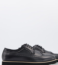 Черные броги на шнуровке в стиле casual для широкой стопы Truffle Collection-Черный цвет