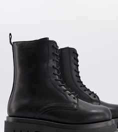 Черные ботинки в стиле милитари со шнуровкой и на массивной подошве для широкой стопы Truffle Collection-Черный цвет