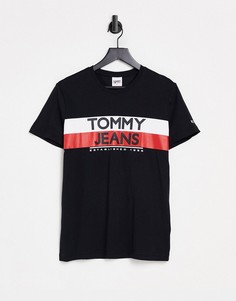 Черная футболка с логотипом и контрастной полоской Tommy Jeans-Черный цвет