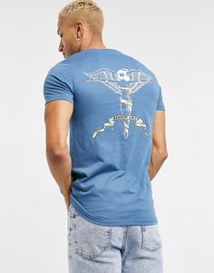 Серо-голубая футболка с принтом ангела на спине Le Breve-Голубой