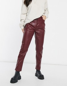 Бордовые прямые брюки из искусственной кожи Urban Bliss-Красный