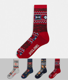 Набор из 4 пар носков с узором разных цветов Jack & Jones-Многоцветный