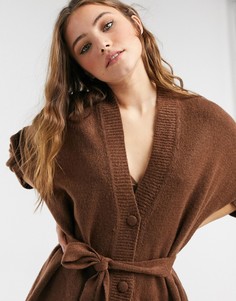 Коричневый oversized-кардиган с завязкой ASOS DESIGN-Коричневый цвет