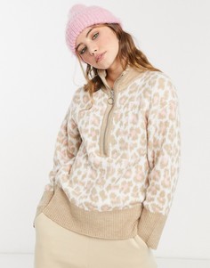 Джемпер на молнии с животным принтом ASOS DESIGN-Кремовый