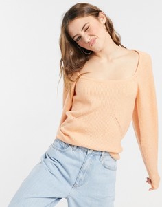 Джемпер с квадратным вырезом и объемными рукавами ASOS DESIGN-Оранжевый цвет