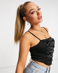 Черный топ в корсетном стиле со свободным воротом ASOS DESIGN-Черный цвет