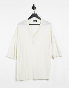 Бежевая oversized-футболка из вискозы с рукавами до локтя и V-образным вырезом ASOS DESIGN-Бежевый