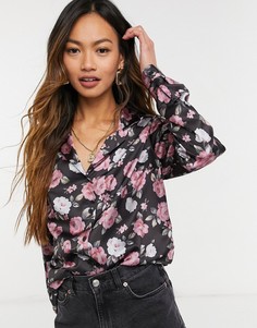 Атласная рубашка с принтом в виде роз ASOS DESIGN-Многоцветный