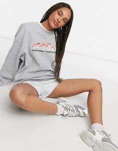 Oversized-свитшот с принтом грибов New Girl Order-Серый