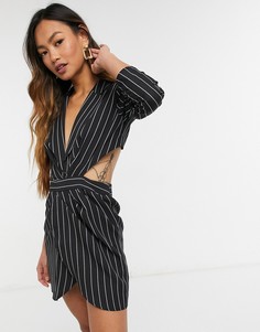 Полосатое платье мини в стиле смокинга с открытой спиной ASOS DESIGN-Черный цвет