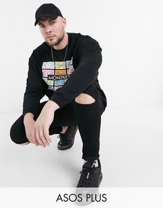 Черный лонгслив oversized с принтом спереди ASOS DESIGN Plus