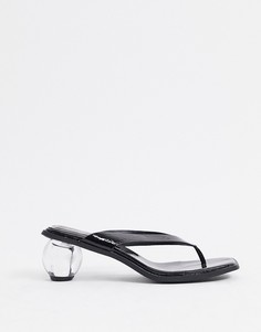 Черные мюли-шлепанцы на прозрачном каблуке Truffle Collection-Черный цвет