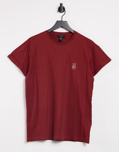 Темно-красная футболка с вышивкой в виде символа мира New Look-Серый