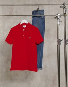 Поло узкого кроя из пике красного цвета с фирменным логотипом Lacoste-Красный