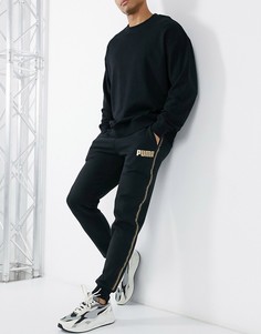 Джоггеры черного цвета с золотистой тесьмой PUMA-Черный