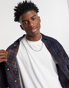 Вельветовая oversized-рубашка в клетку тартан ASOS DESIGN-Темно-синий