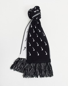 Черный шарф со сплошным принтом логотипа-галочки Nike-Черный цвет