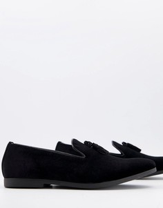 Черные бархатные слиперы с кисточками Truffle Collection-Черный цвет