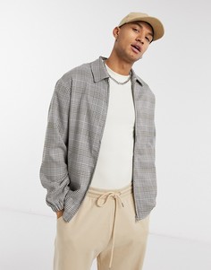 Светло-бежевая клетчатая куртка Харрингтон в стиле oversized ASOS DESIGN-Бежевый