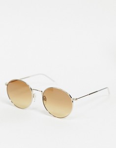 Солнцезащитные очки в круглой золотистой оправе с коричневыми линзами Tommy Hilfiger-Золотистый