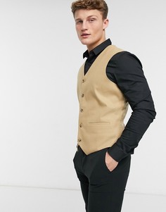 Бежевый супероблегающий фактурный жилет ASOS DESIGN Wedding