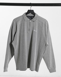 Серая футболка-поло в стиле oversized из фактурной ткани с длинным рукавом и вышивкой на груди ASOS DESIGN-Серый