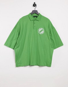 Рубашка-поло в стиле oversized с вышивкой на груди ASOS DESIGN-Зеленый цвет