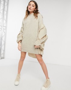 Серо-коричневое платье мини с капюшоном ASOS DESIGN-Бежевый