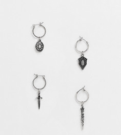 Набор полированных серебристых серег-колец с кинжалами и римскими монетами Reclaimed Vintage Inspired-Серебристый