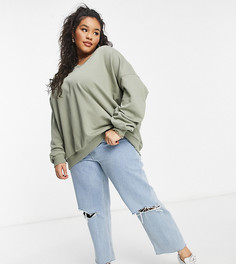 Оversized-свитшот цвета хаки с глубоким V-образным вырезом ASOS DESIGN Curve-Зеленый цвет