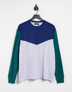 Свободный лонгслив в стиле колор блок с окантовкой ASOS DESIGN-Голубой