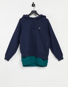 Худи синего цвета с ярусной отделкой Lacoste-Голубой