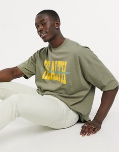 Футболка цвета хаки в стиле oversized с надписью "Health" ASOS DESIGN-Зеленый
