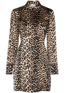 GANNI платье-рубашка с леопардовым принтом
