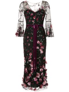 Marchesa Notte платье с цветочной вышивкой