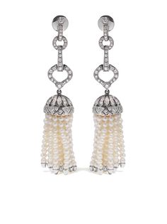 Yoko London серьги Tassel из белого золота с жемчугом и бриллиантами
