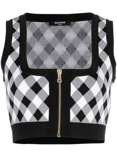 Balmain укороченный топ в клетку