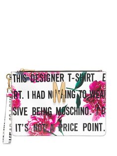 Moschino клатч с надписью и цветочным принтом