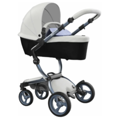 Коляска-трансформер Mima Xari (2 в 1) snow white/pixel blue/champagne frame, цвет шасси: золотистый