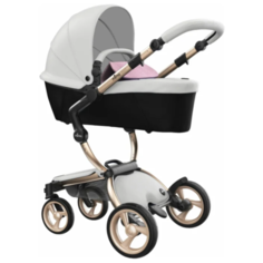 Коляска-трансформер Mima Xari (2 в 1) snow white/pixel pink/champagne frame, цвет шасси: золотистый