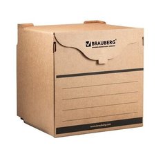 BRAUBERG Короб архивный с фронтальной загрузкой, 330х310х340 мм с липучкой бурый