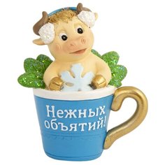 Статуэтка Феникс Present Бычок в бокале, 8.5 см голубой/бежевый