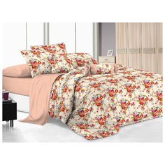 Постельное белье семейное Cleo Pure cotton 099-PC, поплин, 50 х 70 и 70 х 70 см бежевый/розовый