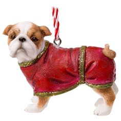Елочная игрушка Magic Time Бульдог в красном комбинезоне (75133), красный
