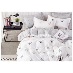 Постельное белье семейное Cleo Satin de Luxe 658-SK, сатин, 50 х 70 и 70 х 70 см белый/серый