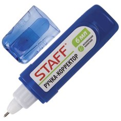 STAFF Ручка-корректор, плоский корпус 6 мл синий