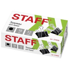 STAFF Зажимы для бумаг (225156/224606) 19 мм (12 шт.) черный