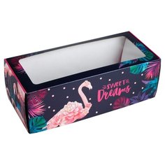 Коробка подарочная Дарите счастье с окном Фламинго 35 х 12 х 16 см черный