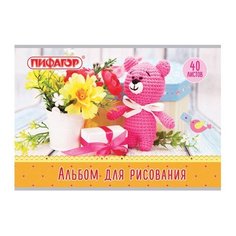 Альбом для рисования Пифагор Медвежонок и цветы 29.7 х 21 см (A4), 100 г/м², 40 л.